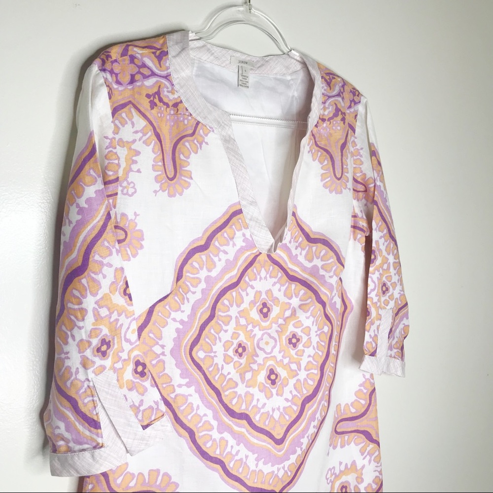 J Crew Boho Bazaar Medallion Linen Tunic Dress 6